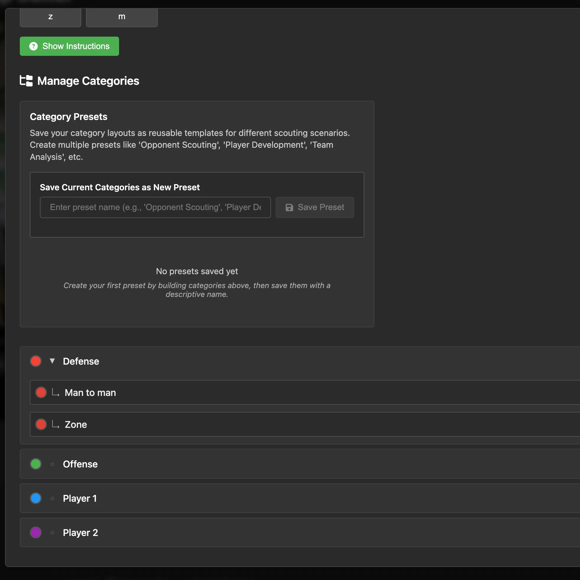 Category management showing hierarchical organization of play types